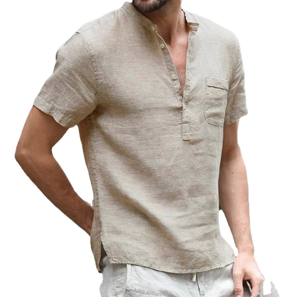 Men's Short Sleeve Henley Pullover Shirt