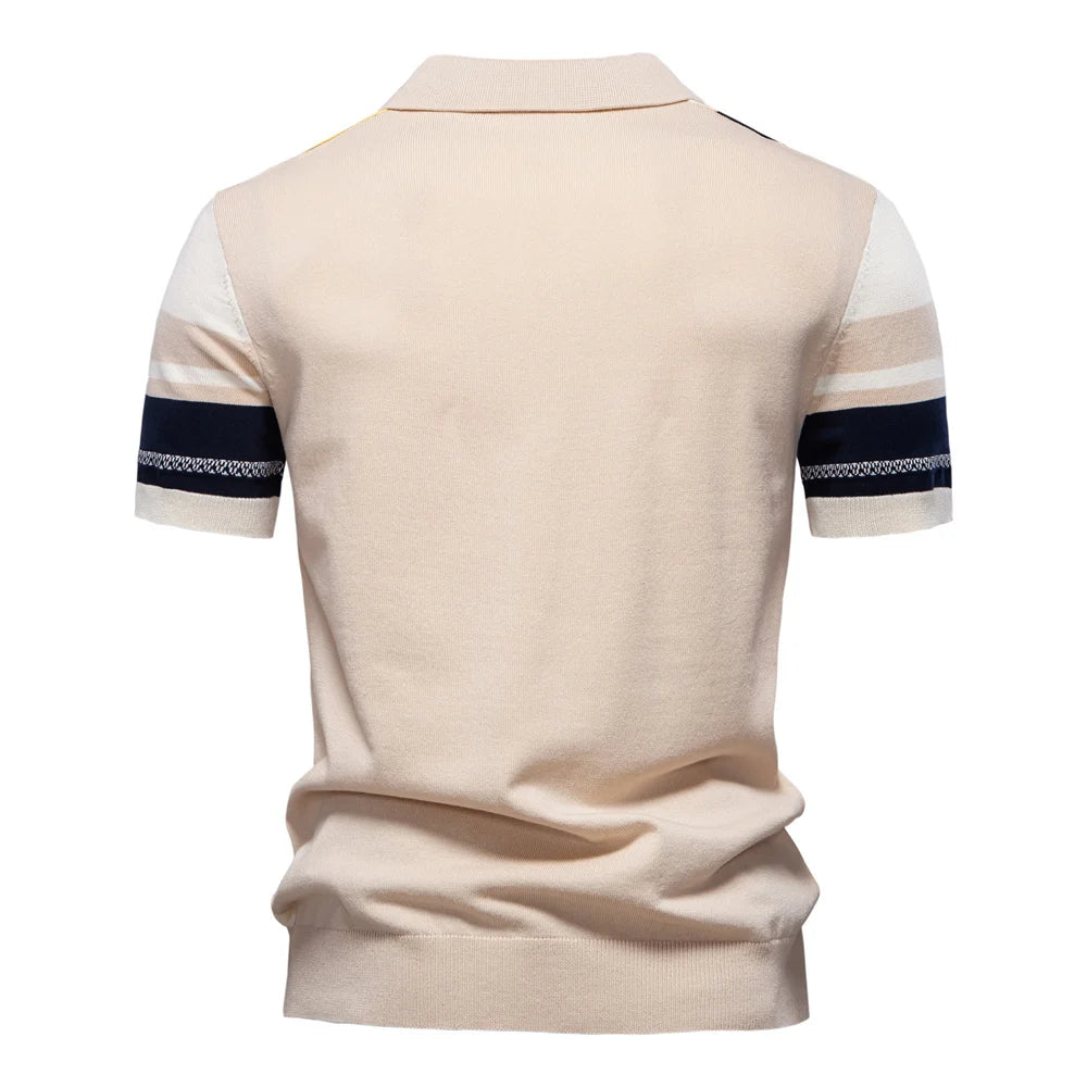 Men's Classic Polo Shirt with Vertical Stripe Panel Design