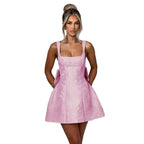 Women's Square Neck Bow Back Mini Dress
