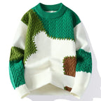 Men's Colour Block Knit Jumper with Crew Neck Patchwork