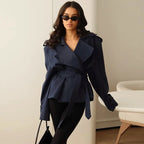 Women's Wrap Front Blazer Jacket with Belted Waist – Long Sleeve Peplum Top