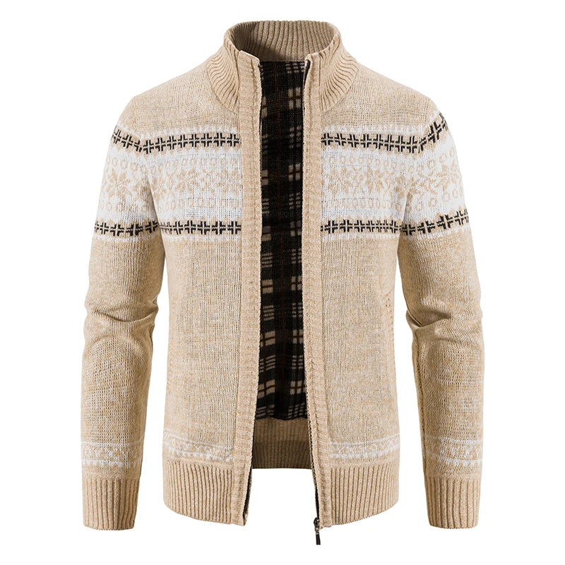 Men's Zip Up Sweater Stand Collar Patterned Knit Jacket