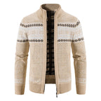 Men's Zip Up Sweater Stand Collar Patterned Knit Jacket