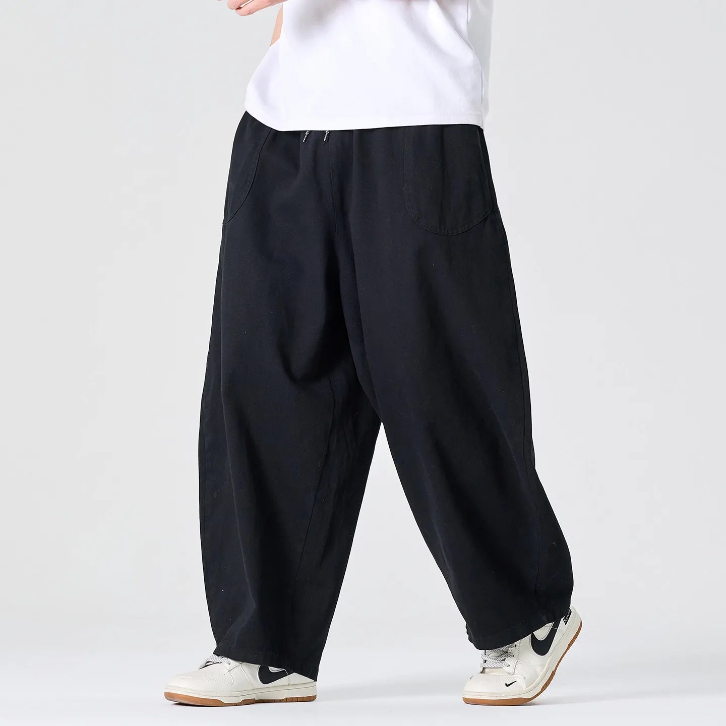 Men's Loose Fit Drawstring Wide Leg Straight Hem Pants
