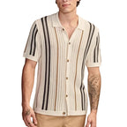 Button Through Vertical Stripe Knit Shirt