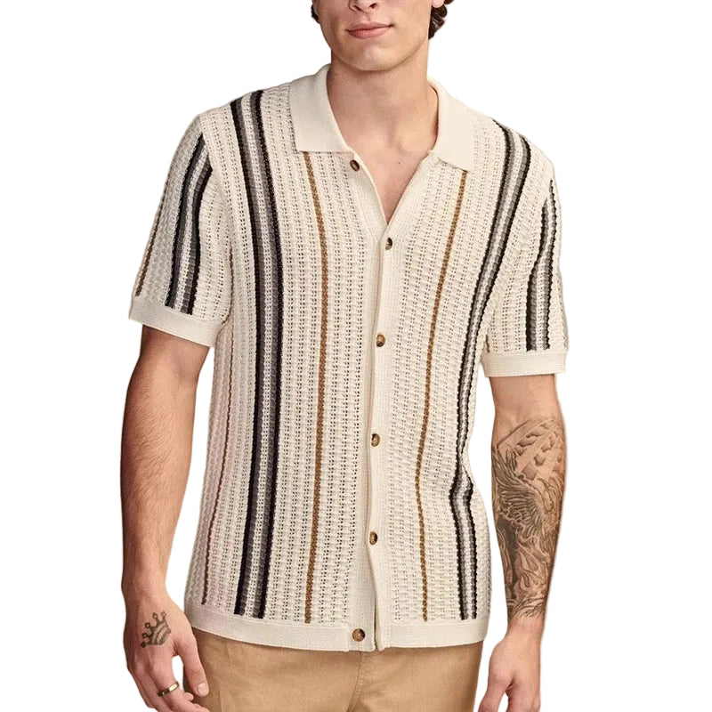 Button Through Vertical Stripe Knit Shirt