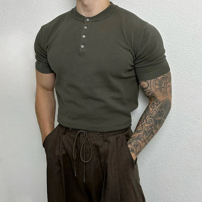 Men's Round Neck Henley Shirt