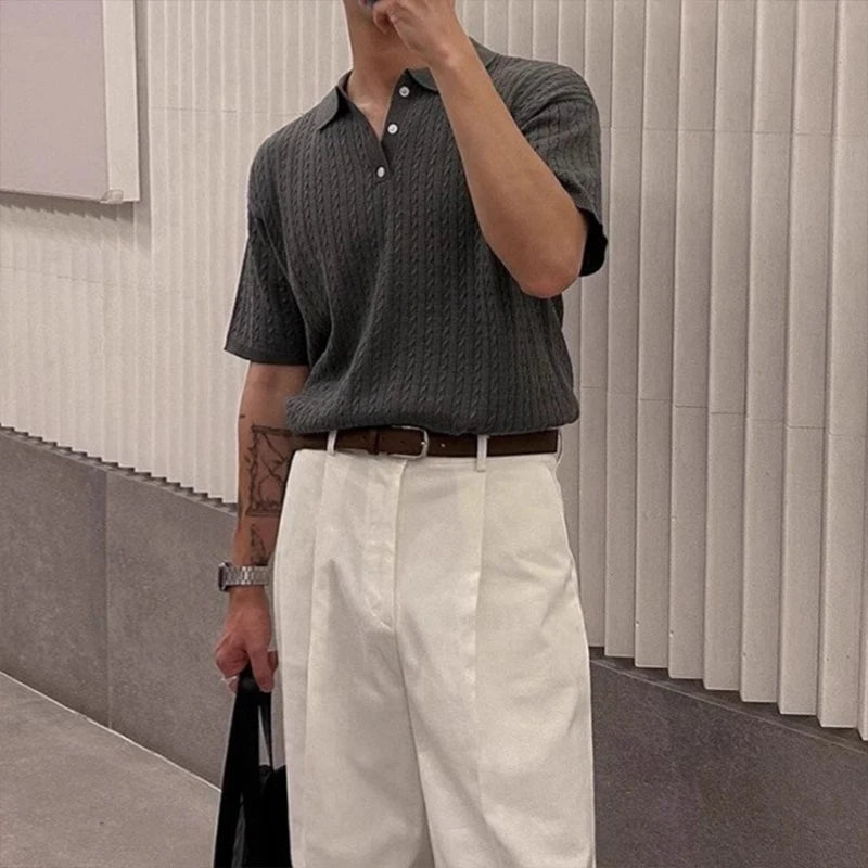 Men's Textured Three Button Polo Shirt