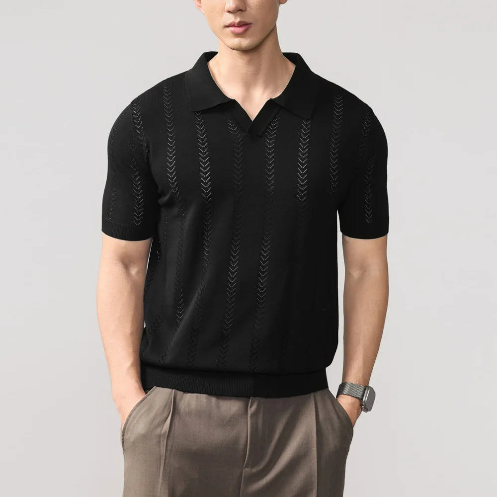 Vertical Pattern Buttonless Polo Top Men