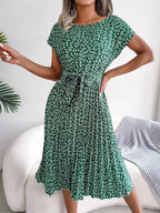 Women's Smocked Waist Printed Midi Swing Dress