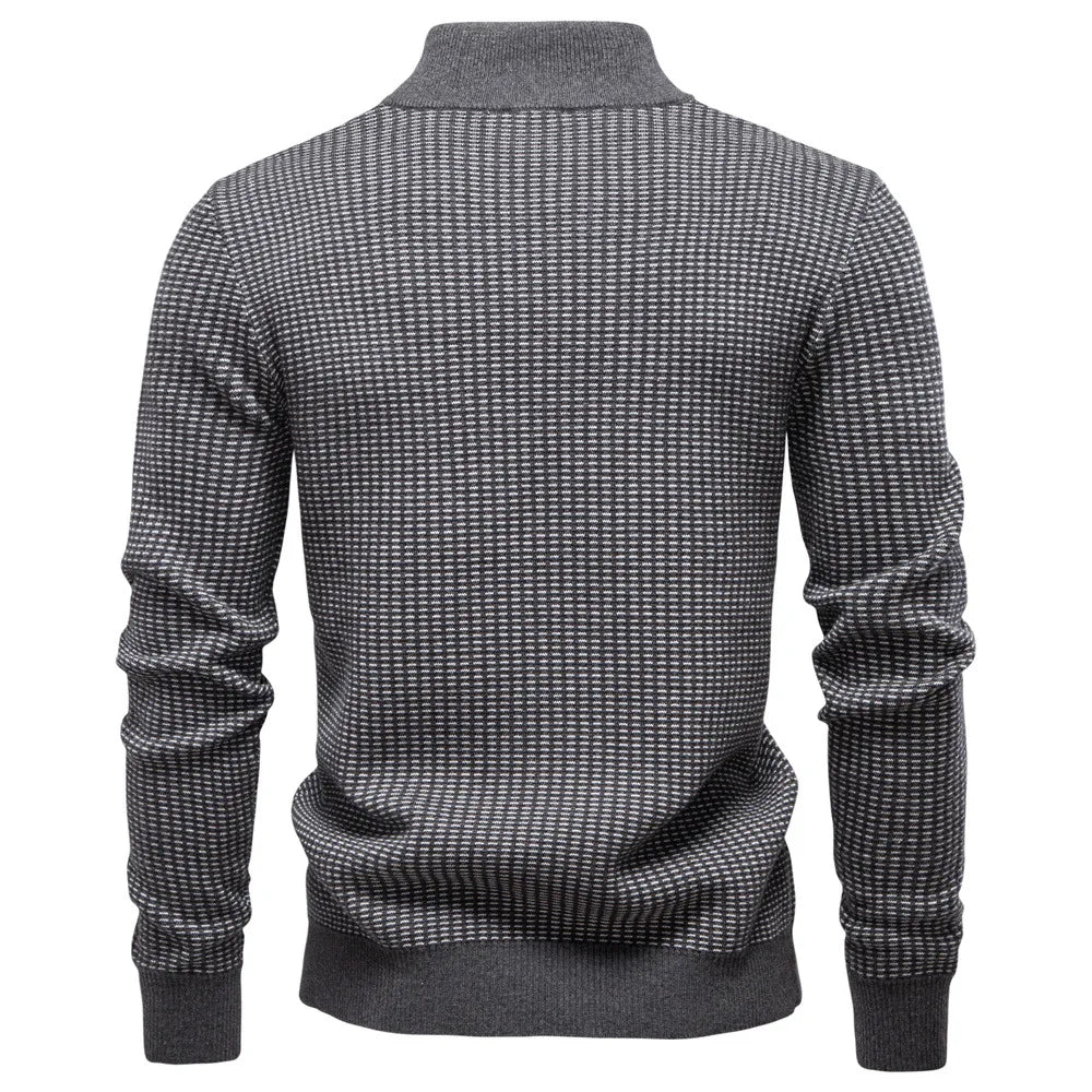 Men's Knitted Quarter Zip Jumper – Long Sleeve High Neck Sweater