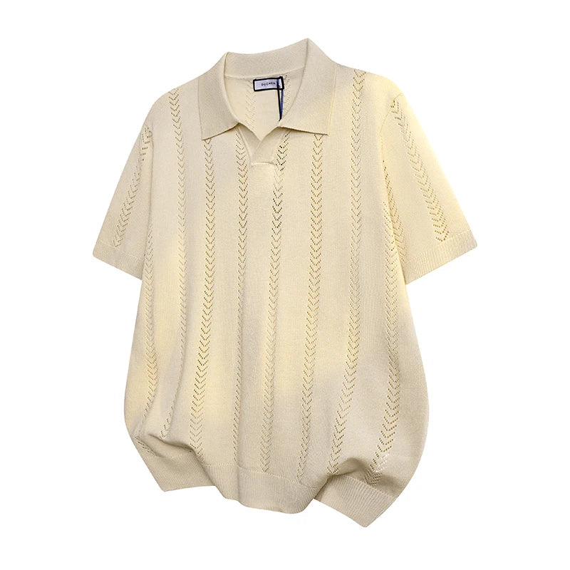 Vertical Pattern Buttonless Polo Top Men