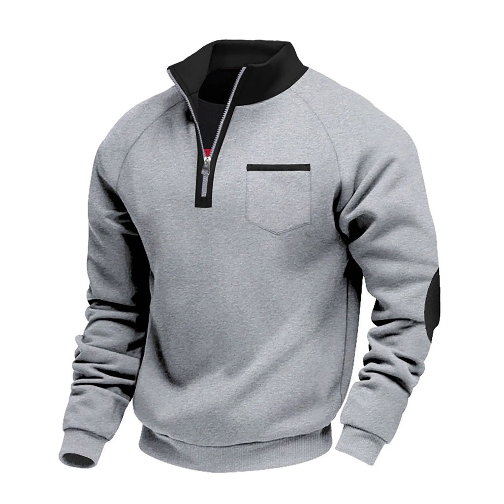 Men's Quarter-Zip Pullover Sweatshirt – Long Sleeve Stand Collar Chest Pocket Top