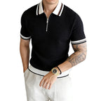 Textured Knit Short Sleeve Polo Top