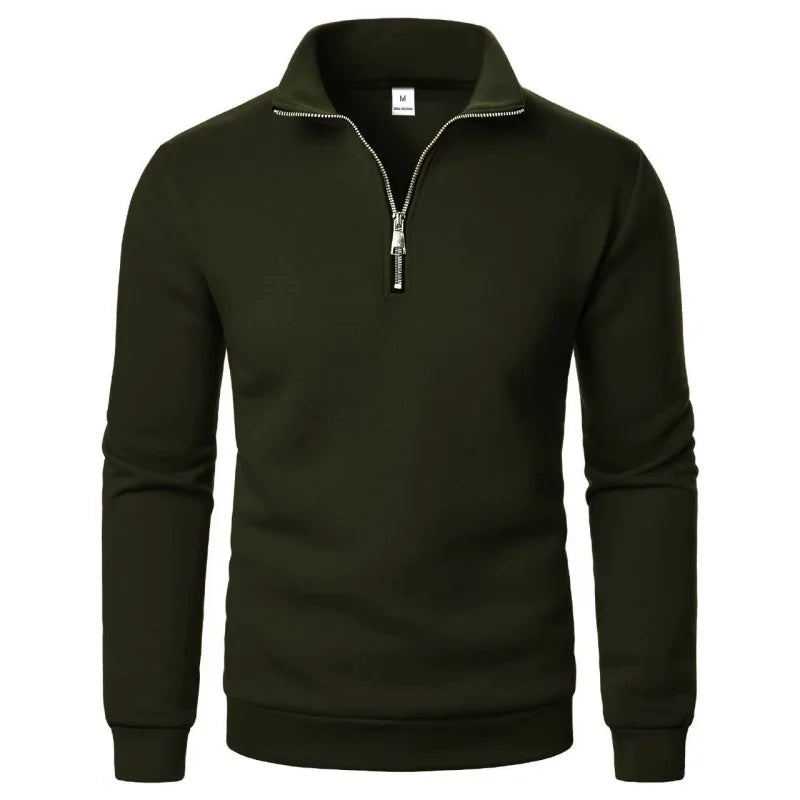 Men's Zip Neck Jumper with Ribbed Cuffs