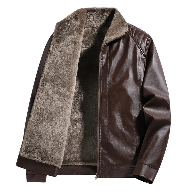 Men's Shearling-Lined Jacket – Long Sleeve Zip Front Outerwear with Turn-Down Collar