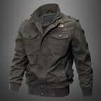 Men's Military Style Utility Jacket – Long Sleeve Zip Front with Multiple Pockets