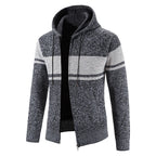 Men's Knitted Hooded Jacket – Full Zip Long Sleeve Striped Jumper