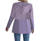 Women's Hooded Knit Cardigan – Zip Front Jacket with Long Sleeves and Pockets