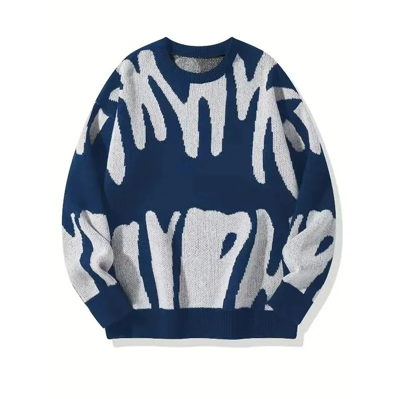 Men's Abstract Pattern Knit Jumper with Crew Neck