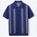 Button Front Patterned Polo Knit Top