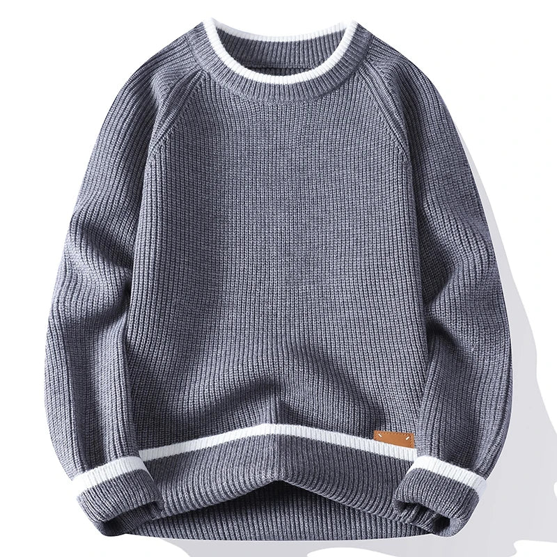 Men's Ribbed Knit Jumper with Crew Neck Long Sleeves
