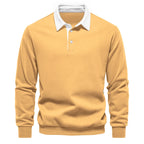 Men's Classic Collared Long Sleeve Polo Shirt with Ribbed Cuffs