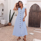 Women's Button Front Flutter Sleeve Dress