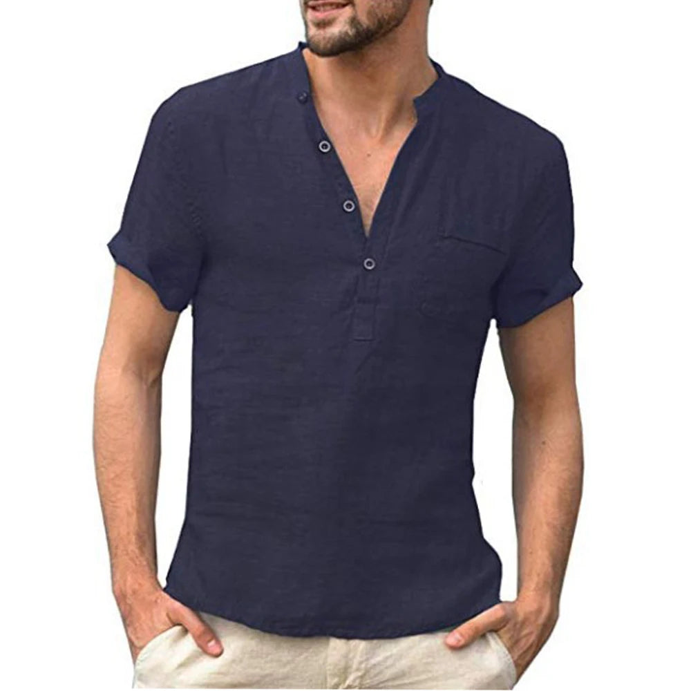 Men's Short Sleeve Henley Pullover Shirt