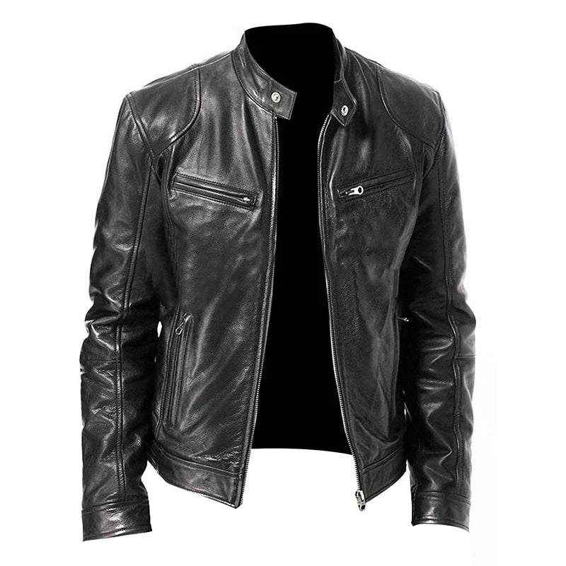 Men's Long Sleeve Jacket with Stand Collar – Full Zip Front and Chest Pockets