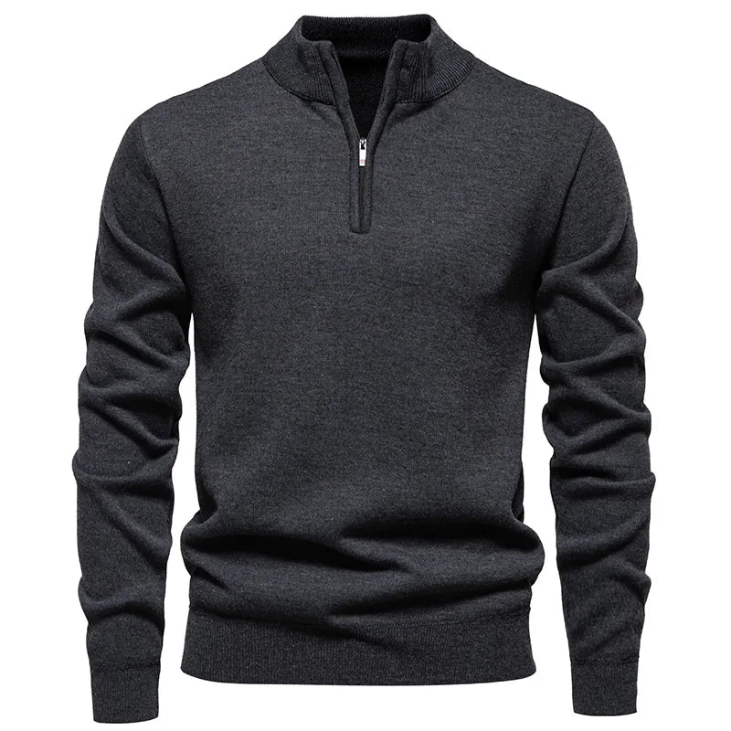 Men's Neck Zip Jumper with Stand Collar Ribbed Cuffs