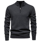 Men's Neck Zip Jumper with Stand Collar Ribbed Cuffs