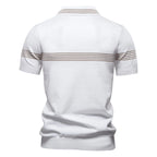 Men's Stripe Trim Polo Shirt with Short Sleeves and Zip Neck