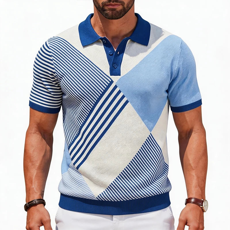 Geometric Pattern Short Sleeve Polo Shirt