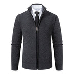 Men's Knitted Zip Cardigan – Long Sleeve Stand Collar Sweater with Geometric Pattern
