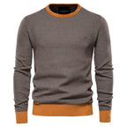 Men's Knitted Crew Neck Jumper – Textured Long Sleeve Sweater with Ribbed Cuffs