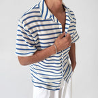 Mens Striped Camp Collar Top Shirt
