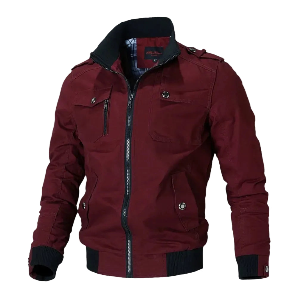 Men's Zip Up Jacket with Stand Collar and Long Sleeves – Multiple Pockets