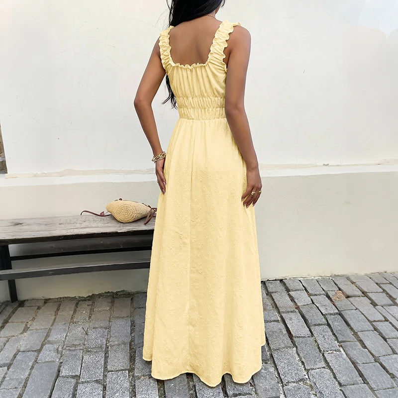 Women's Smocked Ruffle Strap Maxi Dress