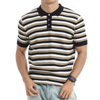 Button Placket Striped T Shirt Men