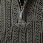 Men's Quarter Zip Polo Sweater with Long Sleeves and Ribbed Collar