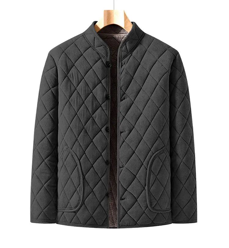 Men's Quilted Jacket – Long Sleeve Zip Front with Stand Collar and Pockets