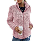 Women's Teddy Jacket – Full Zip High Collar Coat with Front Pockets