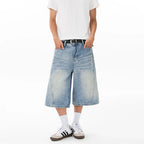 Men's Wide Leg Denim Bermuda Shorts With Classic Pockets