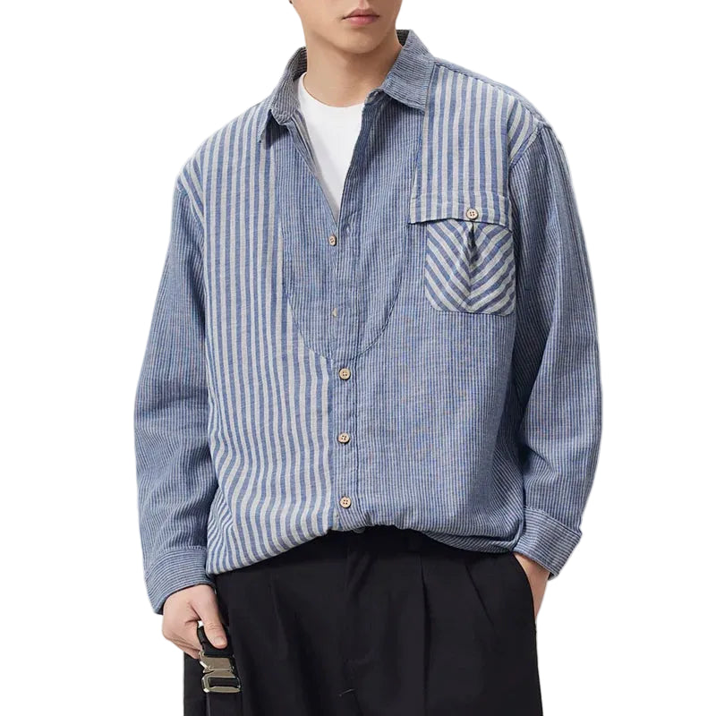 Men's Striped Chest Pocket Shirt Top