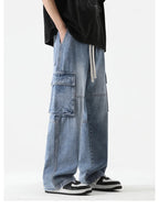 Baggy Cargo Denim Pants With Drawstring