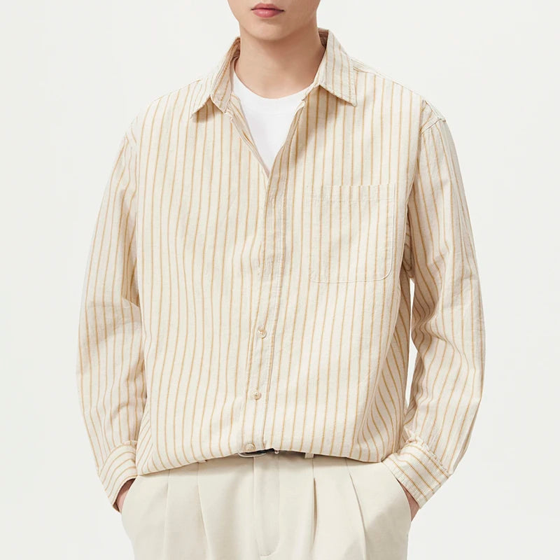 Men's Stripe Front Pocket Button Shirt