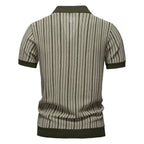 Men's Collared Striped Polo Shirt with Ribbed Cuffs and Hem