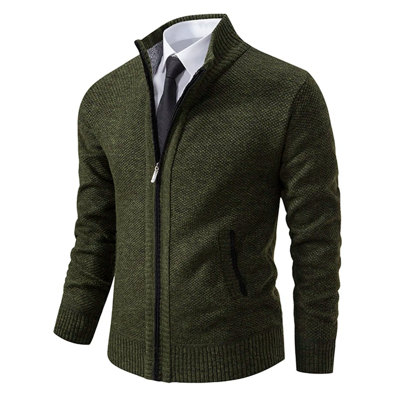 Men's Zip Up Sweater Stand Collar Full Front Jacket