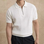 Mens Textured Knit Half Zip Polo
